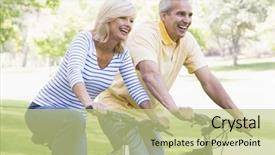  Presentation with outdoors - Cool new PPT theme with baby boomers - couple on bikes outdoors smiling backdrop and a mint green colored foreground