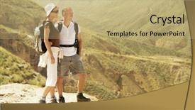  Presentation with mountain hiking - Presentation having baby boomers - full length of hiking couple background and a coral colored foreground