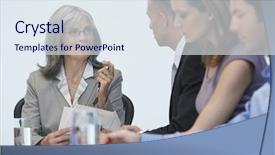  Presentation with conference table - Beautiful theme featuring baby boomers - group of multiethnic businesspeople sitting backdrop and a sky blue colored foreground