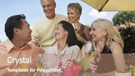  Presentation with dinner - Amazing slide deck having baby boomers - group of multiethnic friends enjoying backdrop and a coral colored foreground