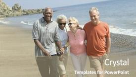  Presentation with walking together - Beautiful slide set featuring baby boomers - happy couples walking together backdrop and a coral colored foreground