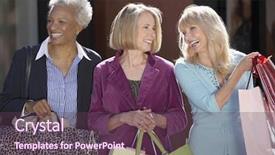  Presentation with mystery shopping - PPT theme having baby boomers - happy multiethnic female friends background and a tawny brown colored foreground