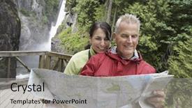  Presentation with waterfall woman - PPT layouts with baby boomers - mature man and woman reading background and a light gray colored foreground
