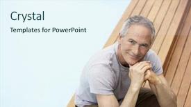  Presentation with aged - Slide deck consisting of baby boomers - portrait of middle aged man background and a sky blue colored foreground
