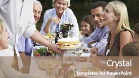  Presentation with dining table - Slides enhanced with baby boomers - three generation family celebrating birthday background and a coral colored foreground