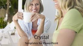  Presentation with coffee cup - PPT theme with baby boomers - two happy middle aged women background and a coral colored foreground