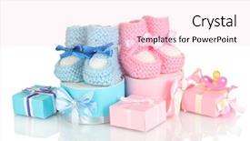  Presentation with gifts - Audience pleasing PPT layouts consisting of baby boots pacifier gifts backdrop and a lemonade colored foreground