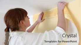  Presentation with border - PPT theme having baby borders - woman putting up a wallpaper background and a soft green colored foreground