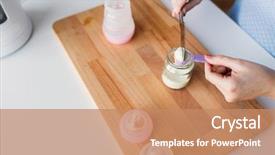  Presentation with baby food jar - Theme enhanced with baby bottle preparing infant formula background and a coral colored foreground