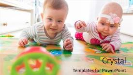  Presentation with baby congratulation boy blue - Colorful PPT theme enhanced with baby boy and girl twins backdrop and a yellow colored foreground