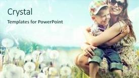  Presentation with mother baby - PPT theme having baby boy and his mother background and a cool aqua colored foreground