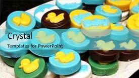  Presentation with babyshower - Presentation design with baby boy babyshower - colorful cookies with ducks design background and a cyan colored foreground