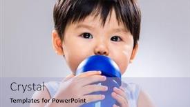 Presentation with baby bottle - Presentation design featuring baby boy drinking water using plastic bottle background and a light blue colored foreground