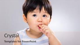  Presentation with biscuit - PPT layouts enhanced with baby boy eating biscuit background and a coral colored foreground