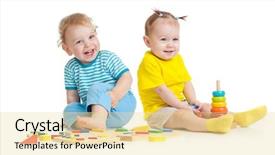  Presentation with kids playing - Presentation theme having baby boy girl - adorable kids playing educational toys background and a blonde colored foreground