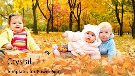  Presentation with baby sitting - Audience pleasing PPT theme consisting of baby boy girl - kids sitting on ground covered backdrop and a yellow colored foreground