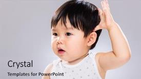  Presentation with baby - Audience pleasing presentation theme consisting of baby boy hand touch head backdrop and a light gray colored foreground