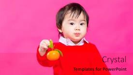  Presentation with chinese new year - PPT theme featuring baby-boy-holding-citrus background and a red colored foreground