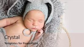  Presentation with sleeping baby - Colorful presentation theme enhanced with baby boy in bunny costume backdrop and a coral colored foreground