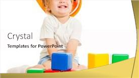  Presentation with baby blocks - PPT theme featuring baby boy in hard hat with colorful building blocks background and a sky blue colored foreground