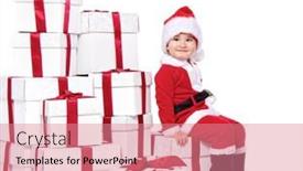  Presentation with baby sitting - Cool new presentation with baby boy in santa claus costume sitting on gift boxes backdrop and a coral colored foreground