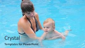  Presentation with mother baby animation - Beautiful slide deck featuring baby boy in the swimming backdrop and a  colored foreground