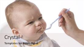  Presentation with taste - Beautiful presentation theme featuring baby boy is fed with a spoon and does not like the taste backdrop and a soft green colored foreground