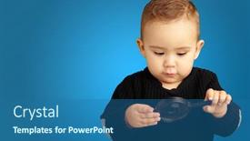  Presentation with looking glass - Slides featuring baby boy looking at magnifying glass against a blue background background and a ocean colored foreground