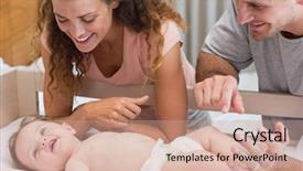  Presentation with new parents baby and dr - Presentation with baby boy lying in crib background and a  colored foreground