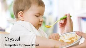  Presentation with baby food - PPT theme with baby boy playing with food background and a lemonade colored foreground