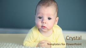  Presentation with motherhood - Colorful PPT layouts enhanced with baby boy portrait on blue backdrop and a cream colored foreground