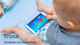  Presentation with baby sitting - PPT theme featuring baby boy sitting with digital background and a light blue colored foreground