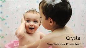  Presentation with baby bath - Presentation theme having baby boy taking a bath background and a coral colored foreground
