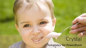  Presentation with lunch - PPT theme having baby-boy-taking-lunch-outdoors background and a coral colored foreground