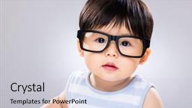  Presentation with glasses blurry eye chart - Cool new PPT theme with baby boy wearing eye glasses backdrop and a lemonade colored foreground
