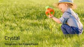  Presentation with nature meadow baby and child - PPT theme enhanced with baby boy wearing straw hat background and a gold colored foreground