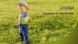  Presentation with one child back ground - Colorful slide deck enhanced with baby boy wearing straw hat backdrop and a yellow colored foreground