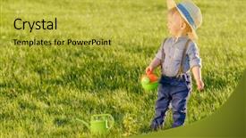 Presentation with one child back ground - Audience pleasing slides consisting of baby boy wearing straw hat backdrop and a yellow colored foreground