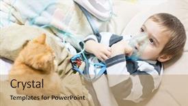  Presentation with face mask - PPT theme with baby boy with asthma problems background and a coral colored foreground