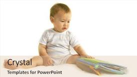  Presentation with baby book - PPT theme with library infant - baby boy with toy-book background and a lemonade colored foreground