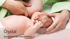  Presentation with baby breast milk - Amazing PPT theme having baby breastfeeding - little newborn child backdrop and a coral colored foreground