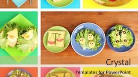  Presentation with kids food - Presentation theme consisting of baby butterfly - collage of fun food background and a gold colored foreground