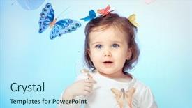  Presentation with butterflies - Colorful presentation enhanced with baby butterfly - laughing little girl with butterflies backdrop and a cool aqua colored foreground