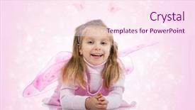  Presentation with fairy tale children child - PPT theme featuring baby butterfly - little girl in fairy costume background and a pink colored foreground