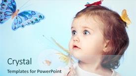  Presentation with sweet sixteen - Slide deck consisting of baby butterfly - portrait of sweet little girl background and a cool aqua colored foreground