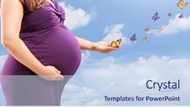  Presentation with pregnant woman - Audience pleasing PPT layouts consisting of baby butterfly - pregnant woman holding her belly backdrop and a sky blue colored foreground