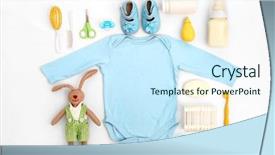  Presentation with clothing - PPT theme featuring baby care accessories and clothing background and a cool aqua colored foreground