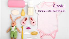  Presentation with clothing - PPT theme with baby care accessories and clothing background and a sky blue colored foreground