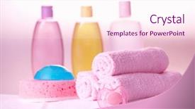  Presentation with shampoo - Audience pleasing presentation theme consisting of baby care objects olive shampoo backdrop and a pink colored foreground