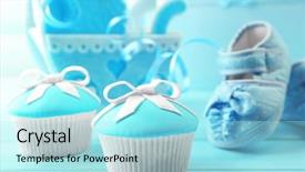  Presentation with baby shoes - Amazing slide deck having baby carriage and photo album backdrop and a arctic colored foreground